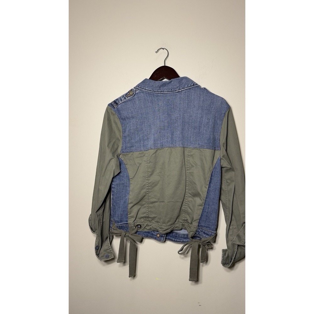 Pilcro and the Letterpress Denim Utility Jacket Woman M Mixed Media Military GRE - Picture 3 of 9